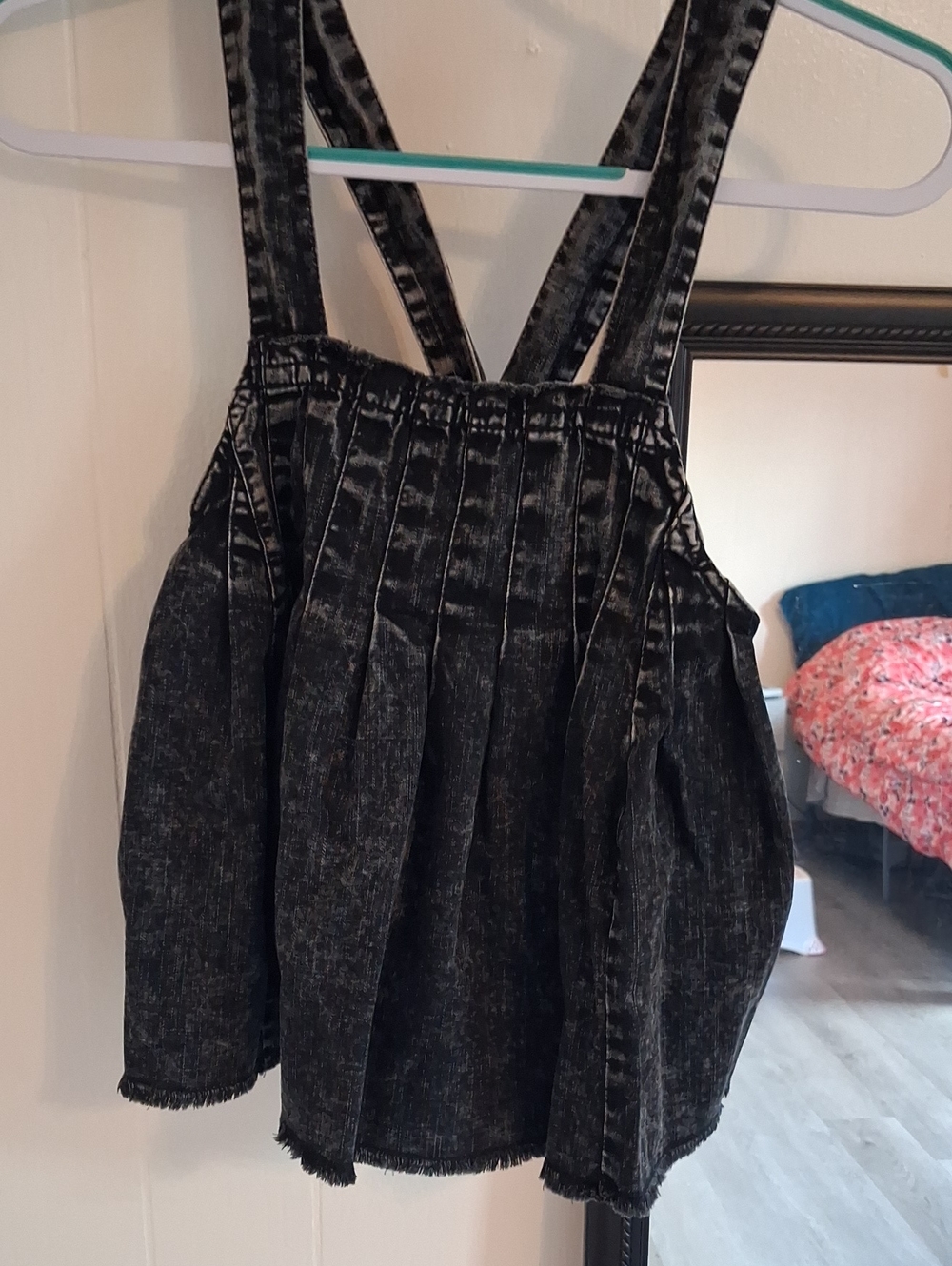 Free People Black Acid-Wash Denim Crop Top Like New